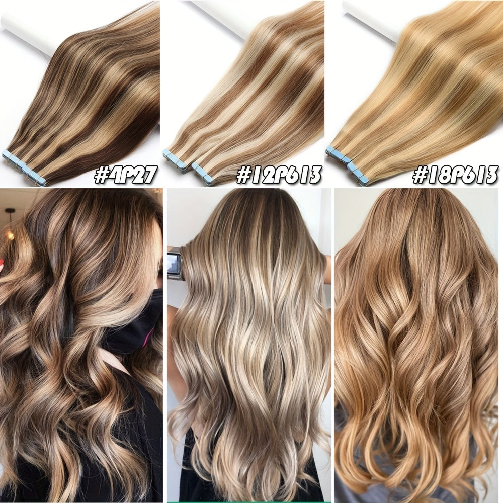 40PCS 100G Thick Tape In Remy Hair Extensions - Seamless Skin Weft, Full Head, Mix Color, 16"18"20" Long, Straight, Natural Looking, Premium Quality, Easy to Apply, Reusable, Comfortable, and Durable Hair Extensions for Women